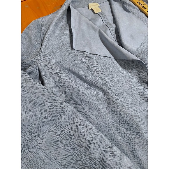 Chico's Open Front Drapey Animal Print Faux Leather Snake Jacket Topper Blue M 8 - Picture 6 of 7